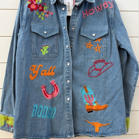 Embroidered Denim Button-Up Shirt - Picture 2 of 6
